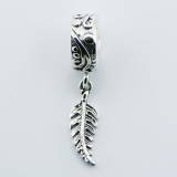 Sterling Silver Charm Bead Fern On Cylinder Bead